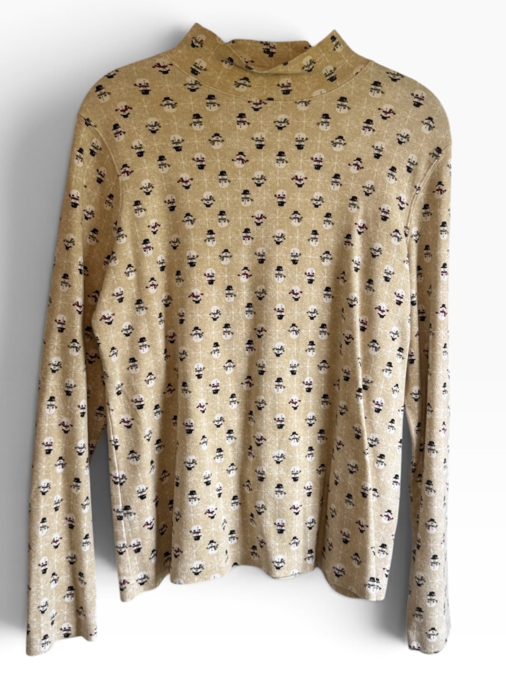 croft & barrow Beige Snowman Mock Neck Top L Long Sleeve Holiday